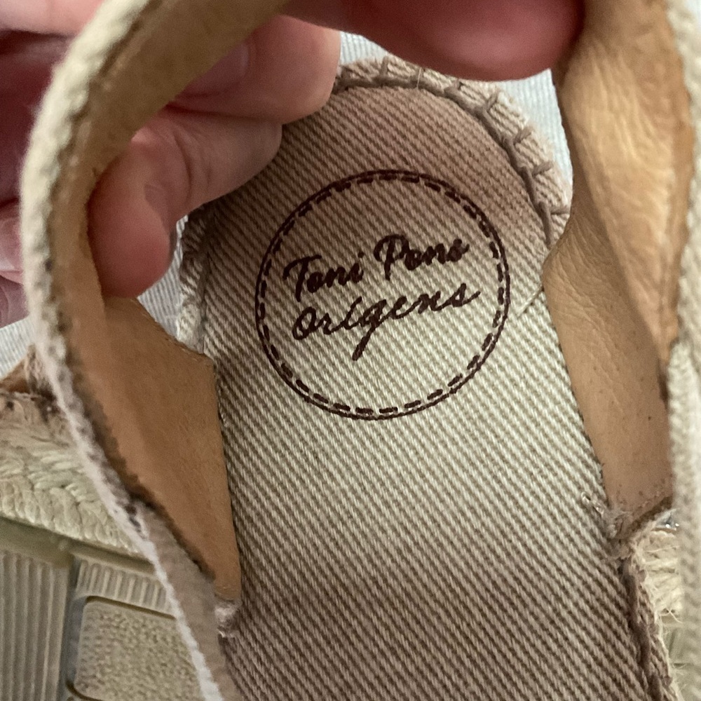 Toni Pons Origins Tan Silver Metallic Peep To Sling Back Espadrille Sandals 41 - Picture 5 of 6